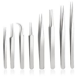 Precision Tweezers, 8PCS Precision Stainless Steel of Tweezers Setfor Craft, beauty care、Electronics, Soldering, Experimental Work, Jewelry-Making