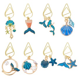 OLYCRAFT Pack of 8 Fishtail Paper Clips 40 ~ 60 mm Enamel Pendant Made of Alloy Paper Clips Made of Metal Shell Pendant Creative Bookmark Paper Clip for Sorting and Organising