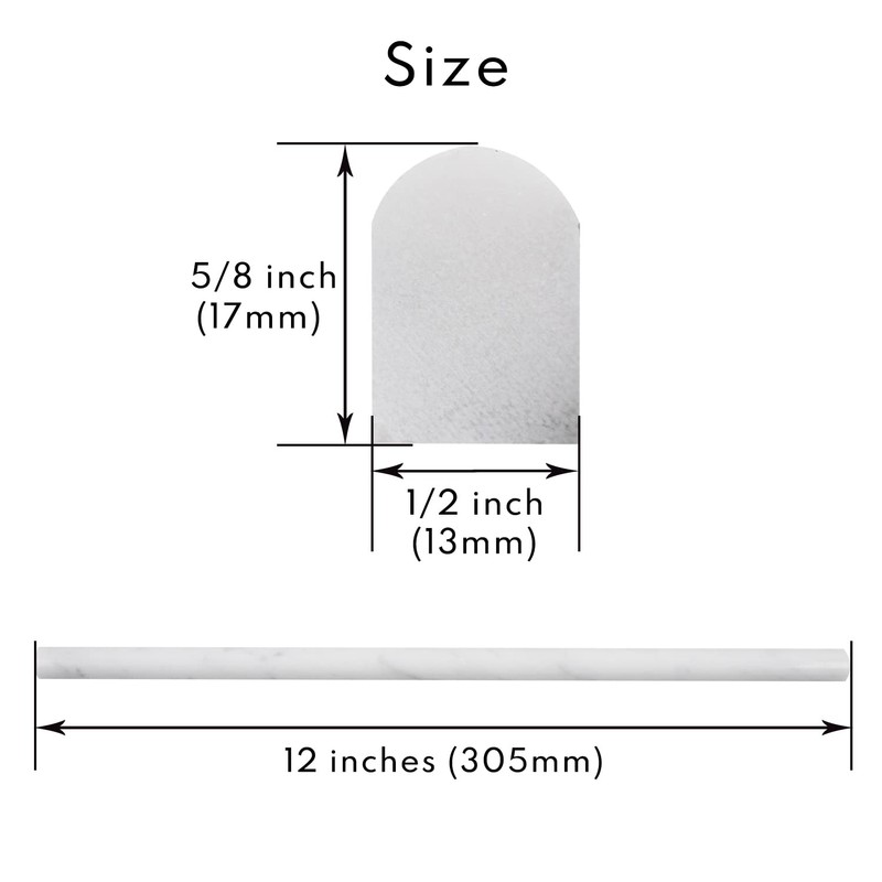 Lovdeco Carrara White 1/2" X 12" Marble Pencil Liner Tile,