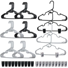 30 Plastic Hangers with Clips Stackable Hangers Nonslip Clothes Hangers Pants Hangers Space Saving Adults Suit Hangers with Clips Short Hanger Grey Black Hangers with 20 Additional Hanger Clips