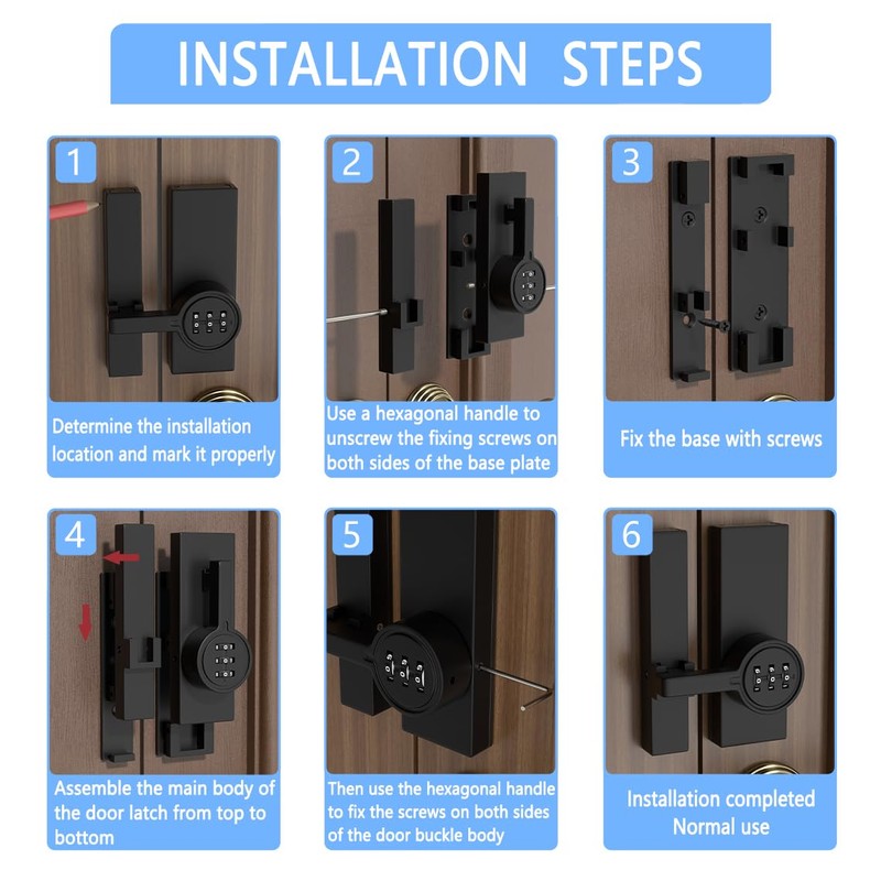 INIRET White 180 Degree Black Barn Door Lock,Mechanical Password Lock,3