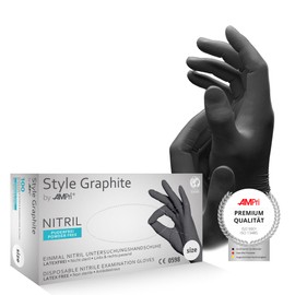 AMPRI Med-Comfort Nitrile Gloves, Anthracite, Graphite, Pack of 100, Size XS, Powder-Free, Style Graphite by Med-Comfort: Nitrile Disposable Gloves, Disposable Gloves in Sizes XS, S, M, L, XL