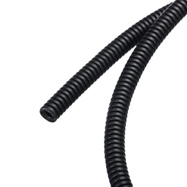 Rebower Corrugated Conduit Heat Resistant Split Wire Flexible Cover, for [Office Cord Protector, Electrical Cable] - 25/64 Inch x 1/4 Inch x 6.6 Feet Black
