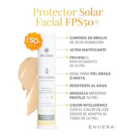 ENVERA | Protector Solar Con Color Oil Control Light SPF 50+ | Bloqueador Solar Facial Con Color Piel Grasa | Protector Solar Facial Oil Control Toque