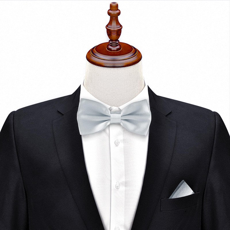 Medsuo Adjustable Bowtie, Men BowtiePre-Tied Bow Tie for Parties (Silver)