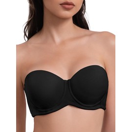 IHOIU Women's Push up Strapless Bra Multiway Lift Padded Underwire Bra Anti Slip Full Coverage Convertible Brassie (Black, 36D)