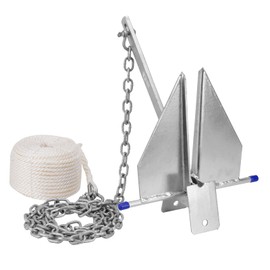 JURPLIX Heavy Duty Boat Anchor Kit, Fluke Style with Chain and Rope Set, Compatible with Pontoon, Deck, Fishing, and Sailboats, 10LB, Galvanized Steel