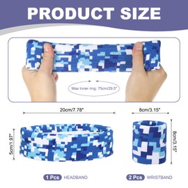 MECCANIXITY Sweat Band Set Sports Terry Cloth Headband Wristband Set 8"x2" Moisture Wicking Sweat Absorbing Head Band for Women Men Workout Exercise (Checkered Camouflage Blue)