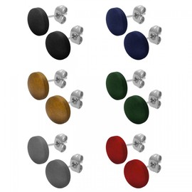 Soul-Cats 1 Pair of Round Wooden Stud Earrings Diameter 1 cm in Various Colours with Stainless Steel Pin, Wood, No Gemstone
