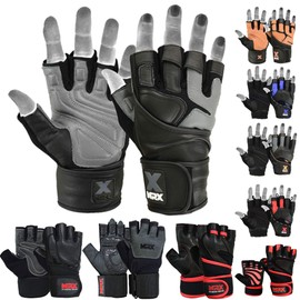 MRX Weight Lifting Pro Level Gloves with 18 Inches Long Wrist Strap Gym Workout Exercise & Fitness Black Grey (XX-Large)
