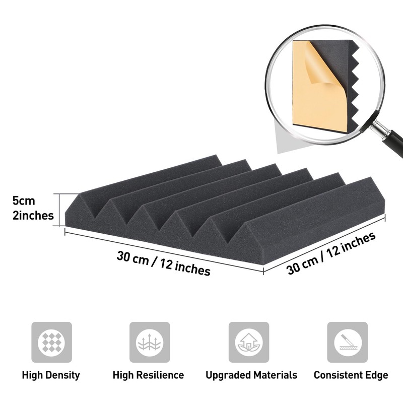 AUSLET 48 Pack Self-Adhesive Wedge Acoustic Foam Panels, 12" x