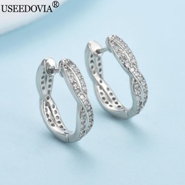 USEEDOVIA Sterling Silver Hoop Earrings for Women,Small Huggie Hoop Earrings丨Hypoallergenic S925 Silver Earrings丨Cubic Zirconia Twisted Hoops Earrings Birthday Gifts for Her Girls Silver