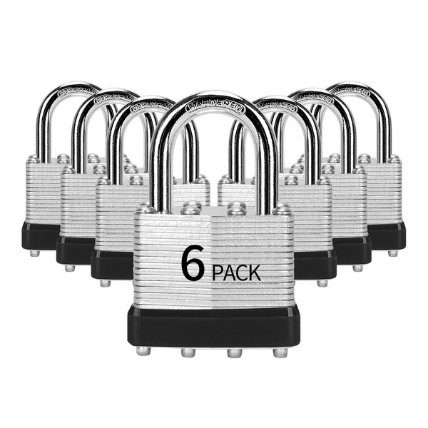 HZSY Padlocks Keyed Alike, Pack of 6, Laminated Steel Keyed