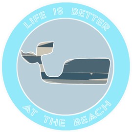 Athena Brands Blue Whale Life is Better at the Beach - Car Truck Window Bumper Sticker Decal - Wakeboard Blue
