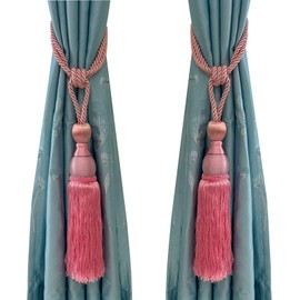 Selling Wonderful Curtain Holdbacks Curtains Tiebacks Home Decorative Braided Buckle Fastener Accessories Window Drapery Ball Tassels Tiebacks, Set of 2(Pink)