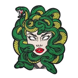 4" Medusa Iron On Patch | Embroidered Snake Serpent Medusa Mythical Creatures Applique Appliques Iron On/Sew On Patches for Clothing, Backpacks, Hats, Jackets, Clothes