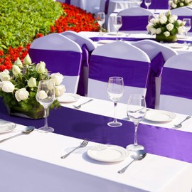 Bencailor 24 Pcs Satin Table Runner Bulk 12 x 108 Inches Long Table Runners Bright Smooth Fabric Tablecloth for Wedding Banquet Birthday Holiday Graduation Party Decorations(Purple)