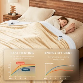 Homemate Electric Heated Blanket Twin - 62"x84" Heating Bed Blankets Throw with 10 Heating Levels 8 Hours Auto Off Fast Heating Over-Heated Protection Ultra Soft Warm Flannel ETL Certified Beige