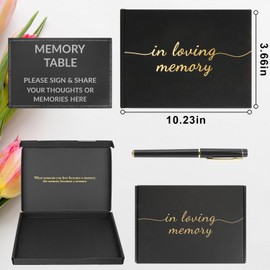 MROUEN Funeral Guest Book for Memorial Service, in Loving Memory Guest Book with Table Sign, Pen and Box, Guest Sign in Book for Funeral Service, Elegant Black Memorial Books for Celebration of Life