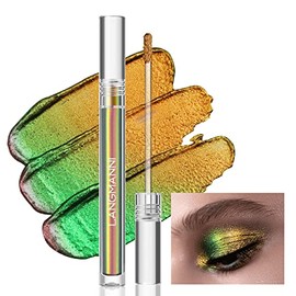 Multichrome Liquid Eyeshadow, Chameleon Metallic Green Gold Color Shifting Holographic Gel Eye Shadow, High Pigmented, Quick-Drying, Waterproof Glitter Shimmer Gradient Eye Gloss Makeup (EMBER)