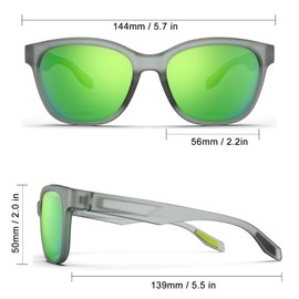 HAAYOT Sunglasses, Men, Unisex, Polarized Sun Glass, Ultra Lightweight, Durable TR90 Frame, UV Protection, Eyewear for Driving, Fishing, Running, Matte powder gray × green