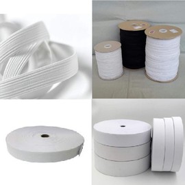 1/4" (6 mm) 8 Cord White Flat Elastic - 10 mts