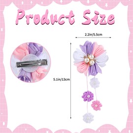 6 Pcs Flower Hair Clips, Hair Bows for Girls, Colorful Flower Ribbons Alligator Clips with Long Tassels, Pendants Barrettes Hair Accessories for Girls, Toddler, Teens, Women (D+E+F)
