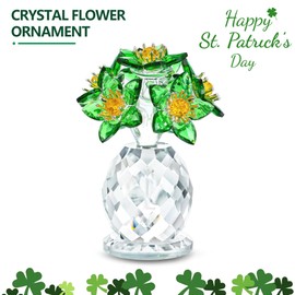 KRISININE Crystal Flower Figurine St. Patrick's Day Green Decoration for Home Crystal Flower Decor for Office Desk Tabletop Centerpiece Birthday for Women