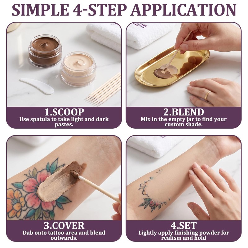 2 Sets Tattoo Cover Waterproof Tattoo Cover Up Makeup, 2