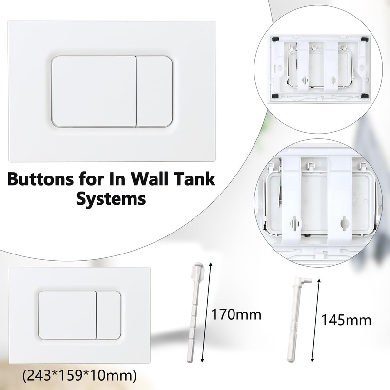 Dual Flush Rectangle Push Button Plate Compatible with TOTO YT920#WH