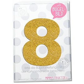 Glitter Iron-On Patch Number 10 cm Birthday Shirt 0 1 2 3 4 5 6 7 8 9 Iron-On Appliques for Fabrics Textiles Children for Iron-On Patch, Colour: Glitter Gold, Number: 8