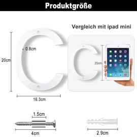 Yafimea House Number Sign White 20 cm Large Mdoerne Made of ABS Plastic in 3D Look Letter C