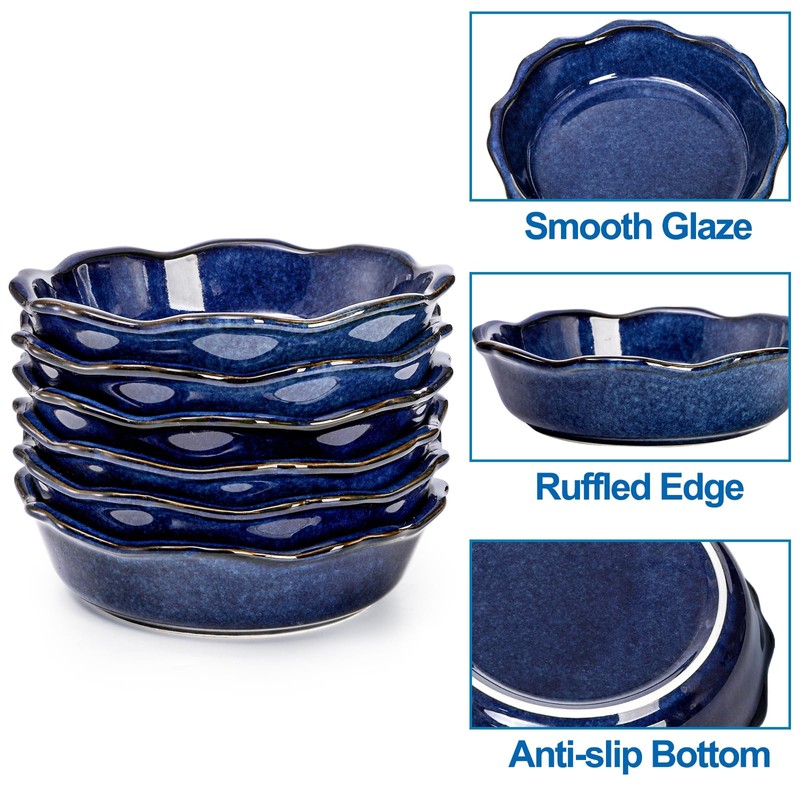 Peohud 6 Pack Ceramic Mini Pie Pans, 6 Inch Small