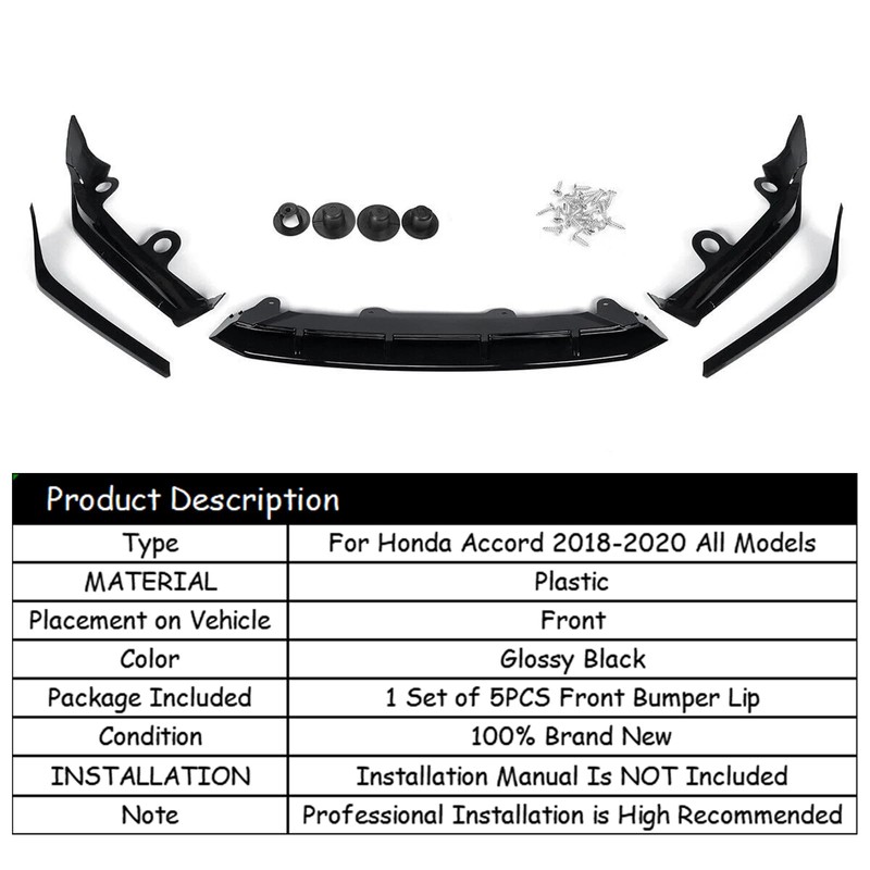 skkyoro Front Bumper Lip Splitter Spoiler for Honda Accord 2018