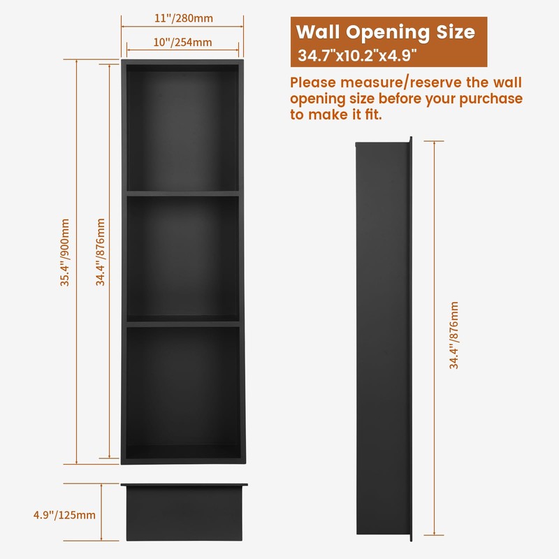 Dawot 3 Tier Stainless Steel Shower Niche, 36×12 Inch Waterproof