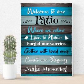 Red Ocean Welcome To Our Patio Sign - Garden Sign Decorations - Summer House Man Cave Plaque - Garage Accessories - Home Bar Signs - Gift For Him - Garden Shed Sign For Outside