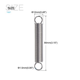 METALLIXITY Extension Spring (1.5x12x80mm/0.06"x0.48"x3.15") 2Pcs, 304 Stainless Steel Tension Spring Wire - for Home Repair Construction Machinery