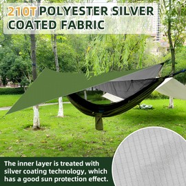 Camping Zeltplane Wasserdicht mit ösen, 3.4mx2.6m Tarp Wasserdicht Ultraleicht, Tragbar Sonnensegel mit 4 Aluminiumstifte & 4 Nylonseile, Zelt Tarp für Hängematte Picknick Camping Wandern, Grün
