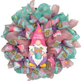 Welcome Spring Gnome Handmade Deco Mesh Available in 24 or 28 inch diameters