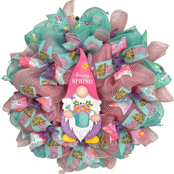 Welcome Spring Gnome Handmade Deco Mesh Available in 24 or