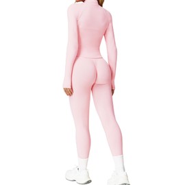 JN JANPRINT Women's 2pcs Gym Sets Tracksuit Sweatsuit Yoga Suit Long Sleeve Activewear Zip Up Top Workout Leggings Fitness Clothing