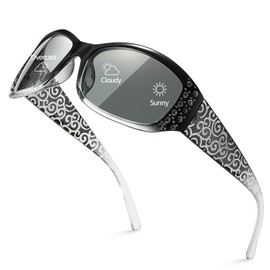 TJUTR Polarised Self-tinting Sunglasses for Women with UV400 Protection Adaptive Lens and Rhinestone Decoration Wave Pattern Temple for Driving, Sports and Everyday Use, A Gradal Black/Photochromic