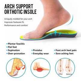 XINIFOOT 2 pares de plantillas cómodas para zapatos con soporte de arco, fascitis plantar, plantillas ortopédicas para correr para hombres y mujeres, Azul / Patchwork, L: US 8-11