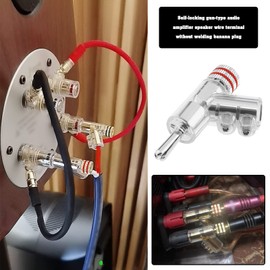 The Lord of the Tools 4PCS Angled Banana Plugs Audio Speaker Connectors Jack Rhodium Plated 4mm Screw Locking Welding-Free for Speaker Cable Sound Amplifier Horn Interface