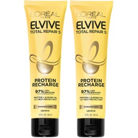 L'Oreal Paris Elvive Total Repair 5 Protein Recharge Leave In Conditioner Treatment, and Heat Protectant, 2 pack, (5.1 Ounce each) (Packaging May Vary)