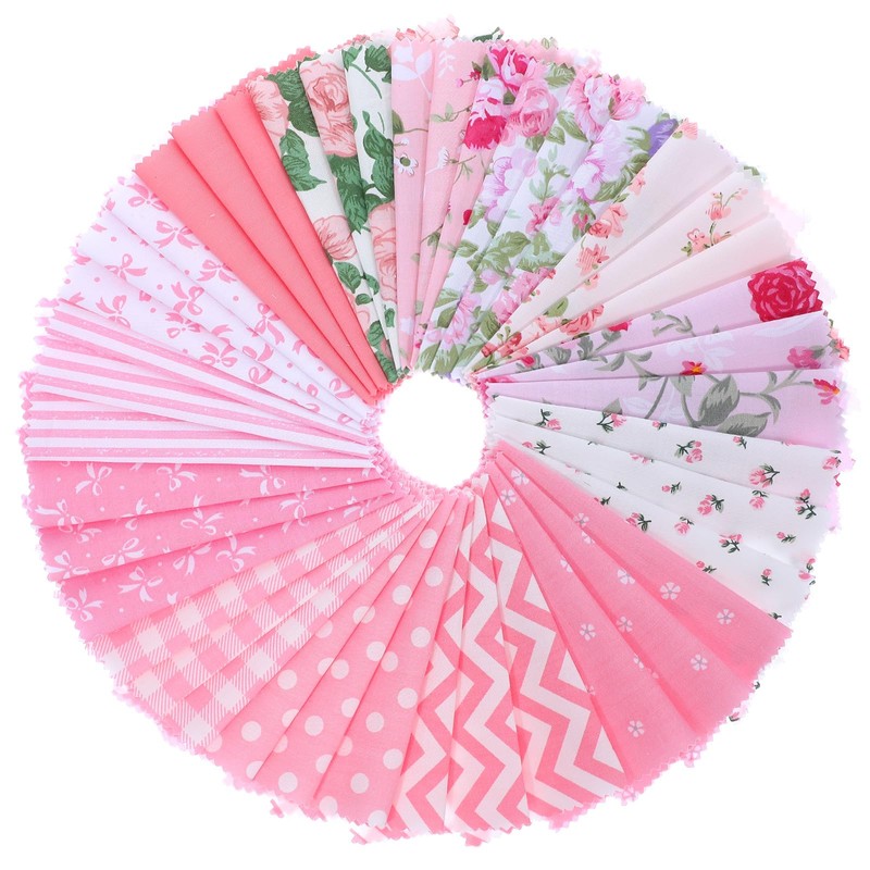 42Pcs Pink Charm Packs for Quilting, 100% Cotton Fabric Squares