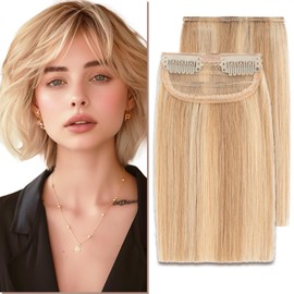 SEGO Pro 2 Pcs Short Clip in Hair Extensions Real Human Hair Short Clip in Hair Extensions Hair Pieces for Thinning Hair Increase Women Hair Volume 6 Inch 18P613 Camel Mixed Light Gold