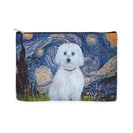CafePress SFP Starry Night Maltese (B) Large Zipper Toiletry Pouch, 12.5" x 8.5"