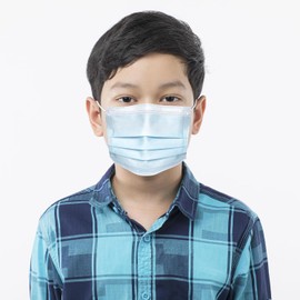MASC Mid-America Safety Corp Hecho en Estados Unidos, Máscara facial de 3 capas para niños de tamaño pequeño azul con cintas para las orejas - Paquete de 50, Máscara facial (Modelo No: NFR03U-01K)