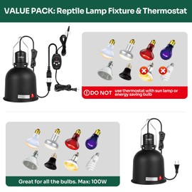 REPTI ZOO Reptile Light Fixture Dimming Thermostat Combo Pack, 5.5 Inch Deep Dome Lamp Fixture Max 100W, PID Reptile Thermostat Temperature Controller for Reptile Heat Lamp Bulb